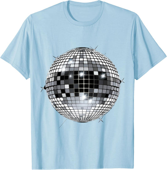 Discoball Vintage Retro House Disco Ball Cool Party , White T-Shirt - T-Shirt | Light Blue