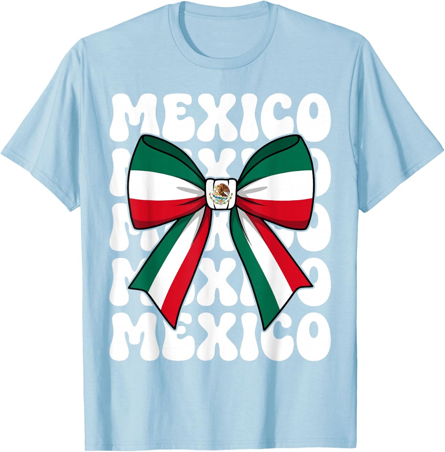 Mexico Coquette Bow Mexico Flag Cute Retro Mexican Girl T-Shirt - T-Shirt | Light Blue