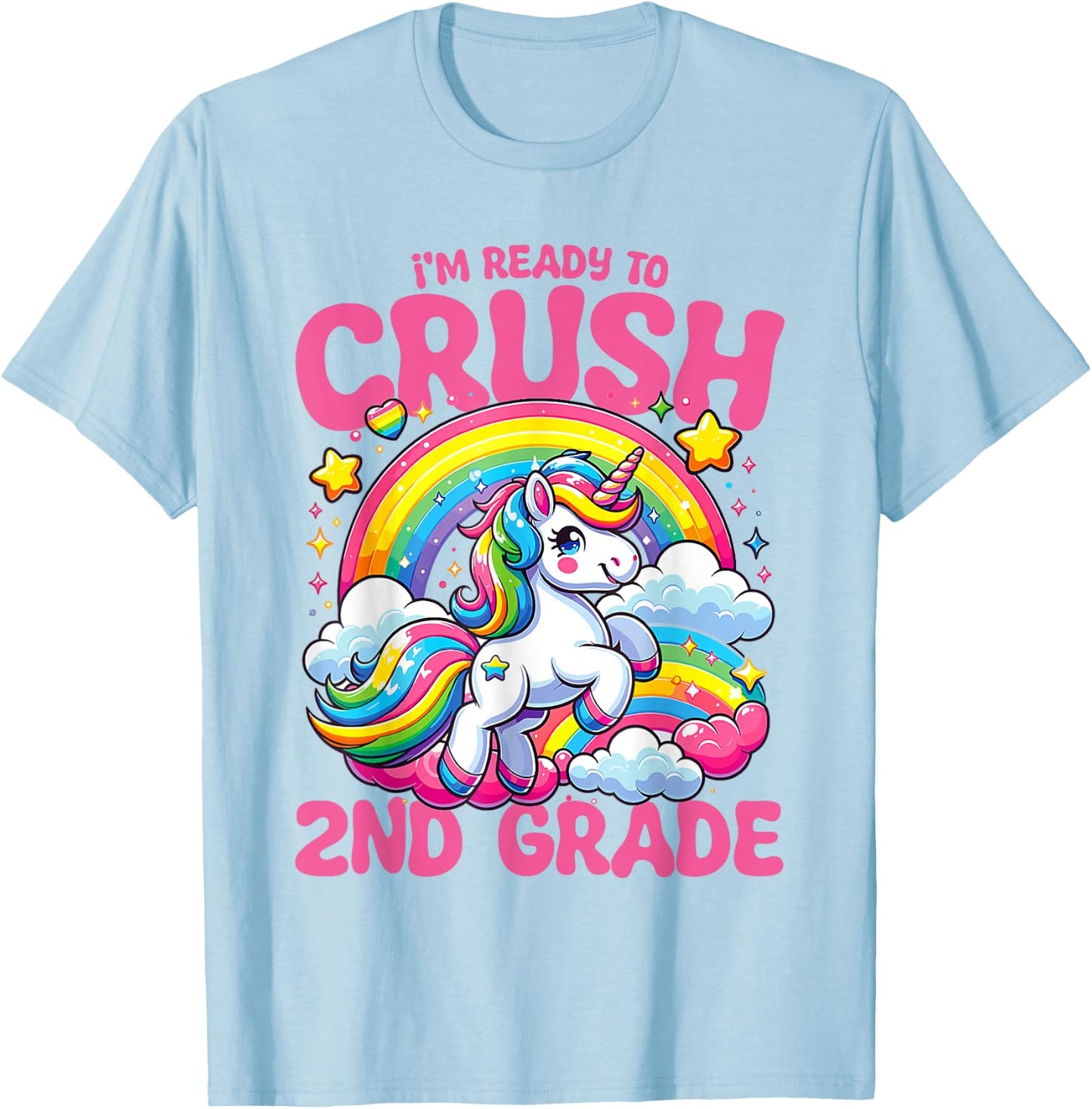 Crush 2nd Grade Unicorn Girls Teacher Back to School T-Shirt - T-Shirt | Light Blue