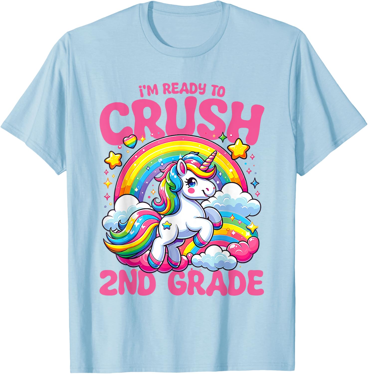 Crush 2nd Grade Unicorn Girls Teacher Back to School T-Shirt - T-Shirt | Light Blue
