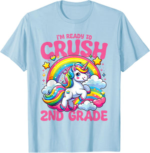 Crush 2nd Grade Unicorn Girls Teacher Back to School T-Shirt - T-Shirt | Light Blue