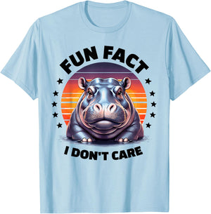 Fun Fact I Don't Care Hippo Stuff | Hippopotamus Funny Hippo T-Shirt - T-Shirt | Light Blue