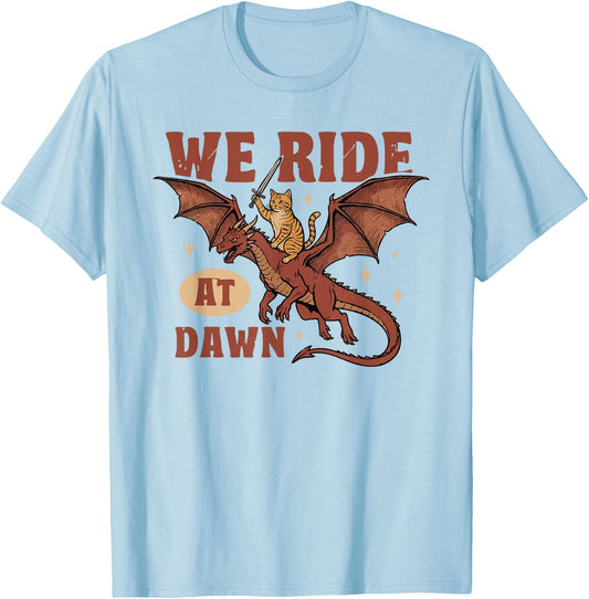 We Ride at Dawn Cute Cat and Dragon T-Shirt - T-Shirt | Light Blue