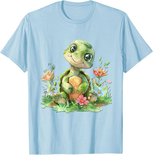 Baby Schildkröte mit Blumen süße Kröte Mädchen Tochter Sohn T-Shirt - T-Shirt | Light Blue