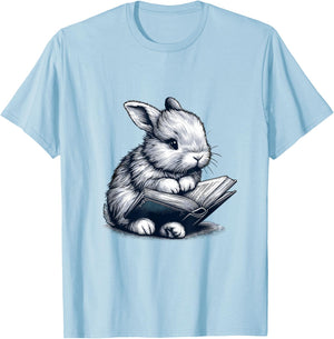 Adorable Reading Bunny drawing for Book Lovers Philossophers T-Shirt - T-Shirt | Light Blue