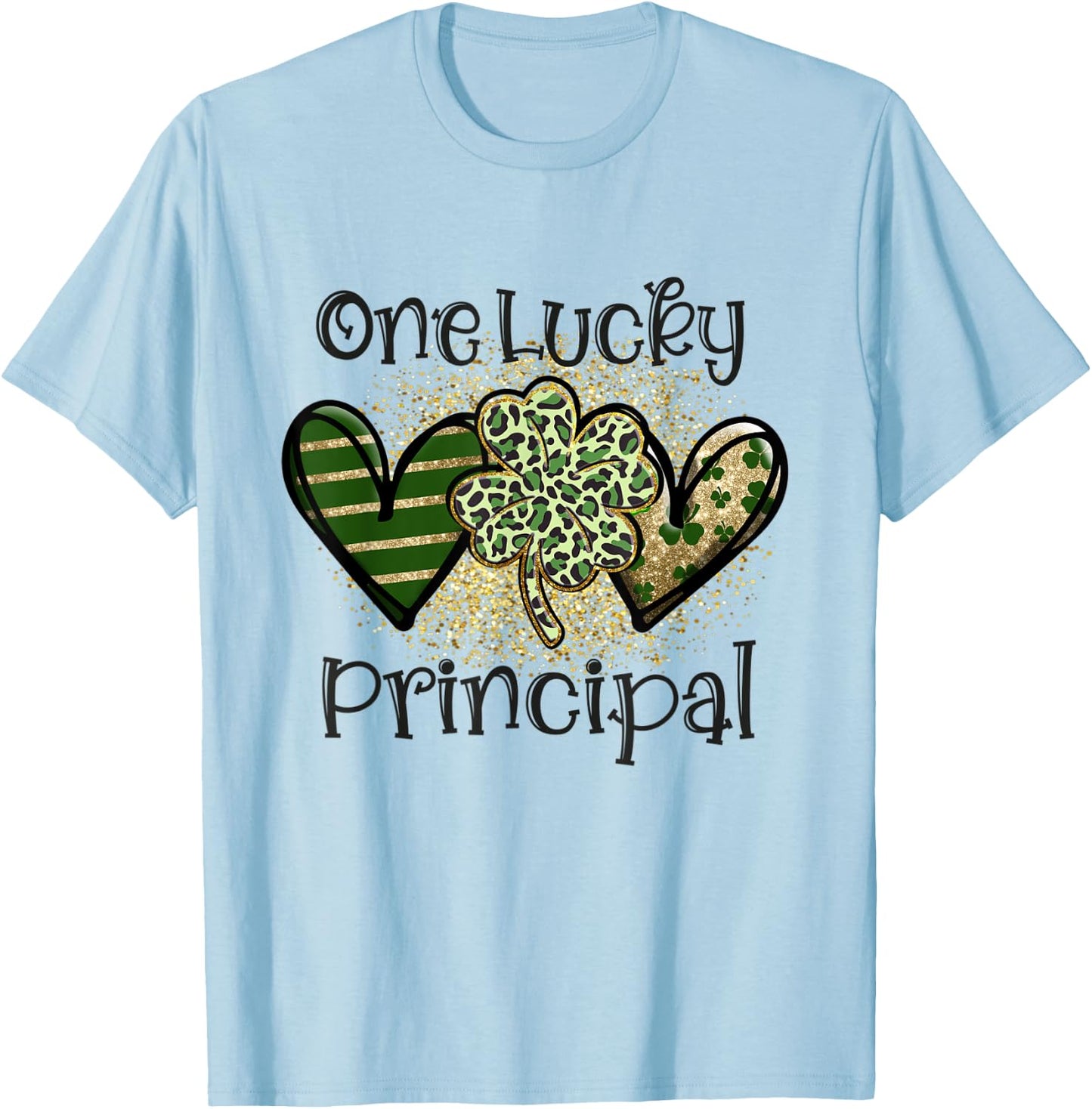 One Lucky Principal St Patricks Day Leopard Shamrock School T-Shirt - T-Shirt | Light Blue