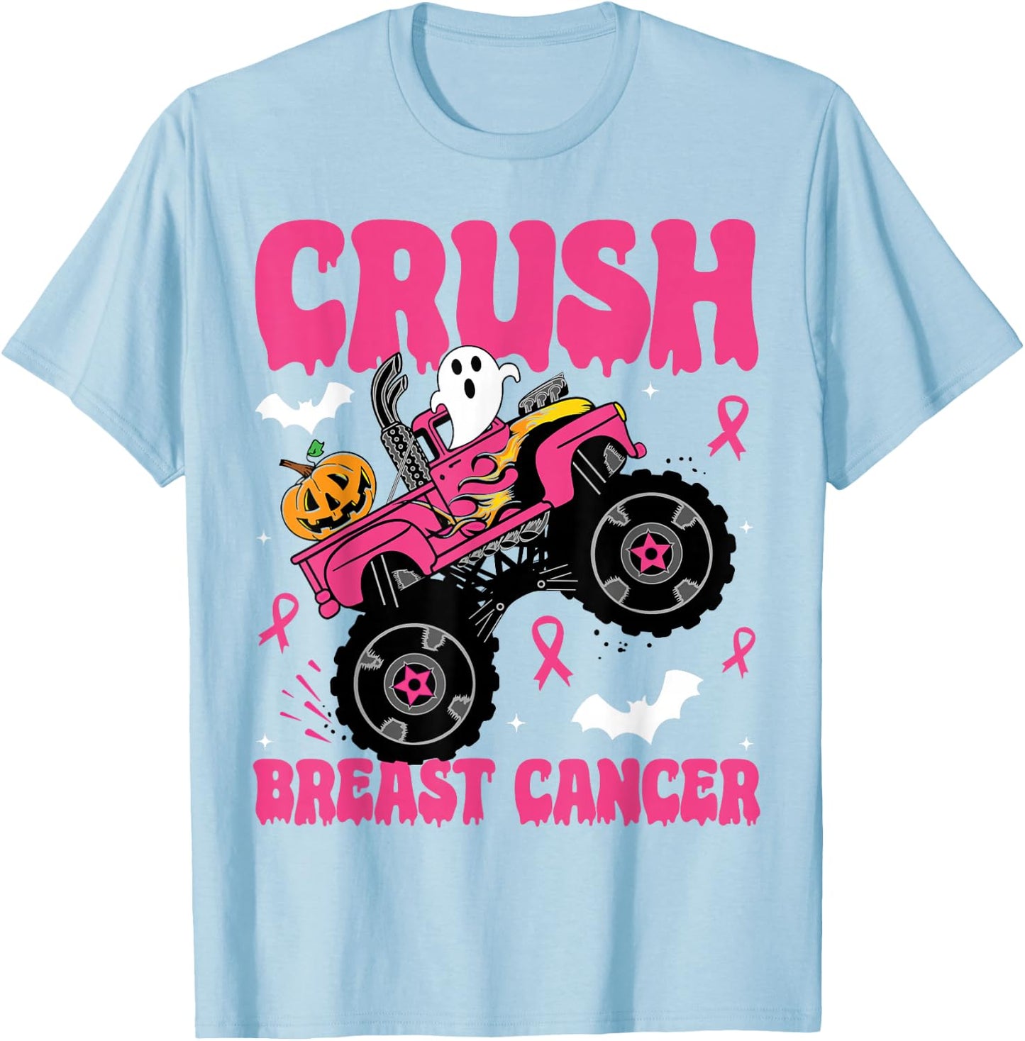 Crush Breast Cancer Awareness Monster Truck Halloween kids T-Shirt - T-Shirt | Light Blue