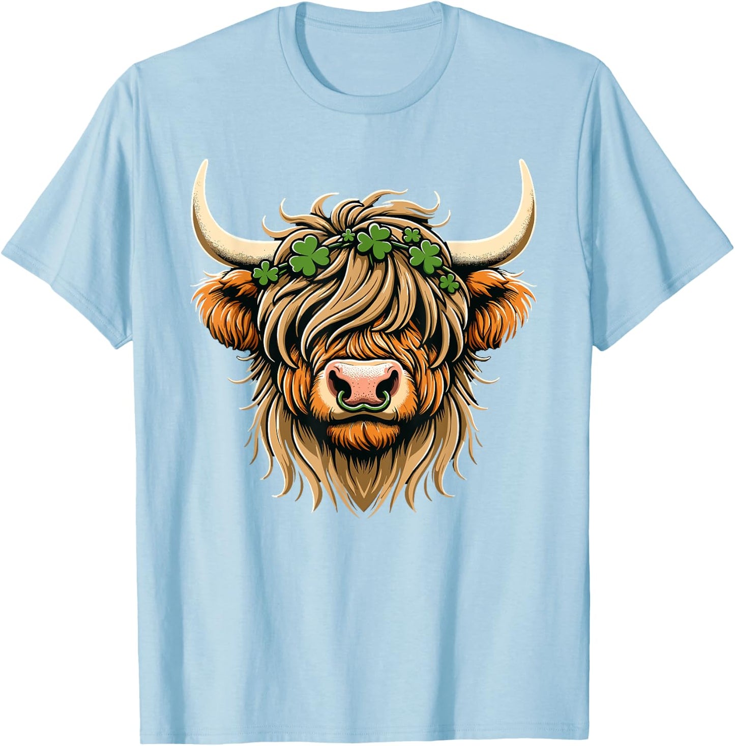 St Patricks Day Highland Cow Saint Paddys Men Women Kids T-Shirt - T-Shirt | Light Blue
