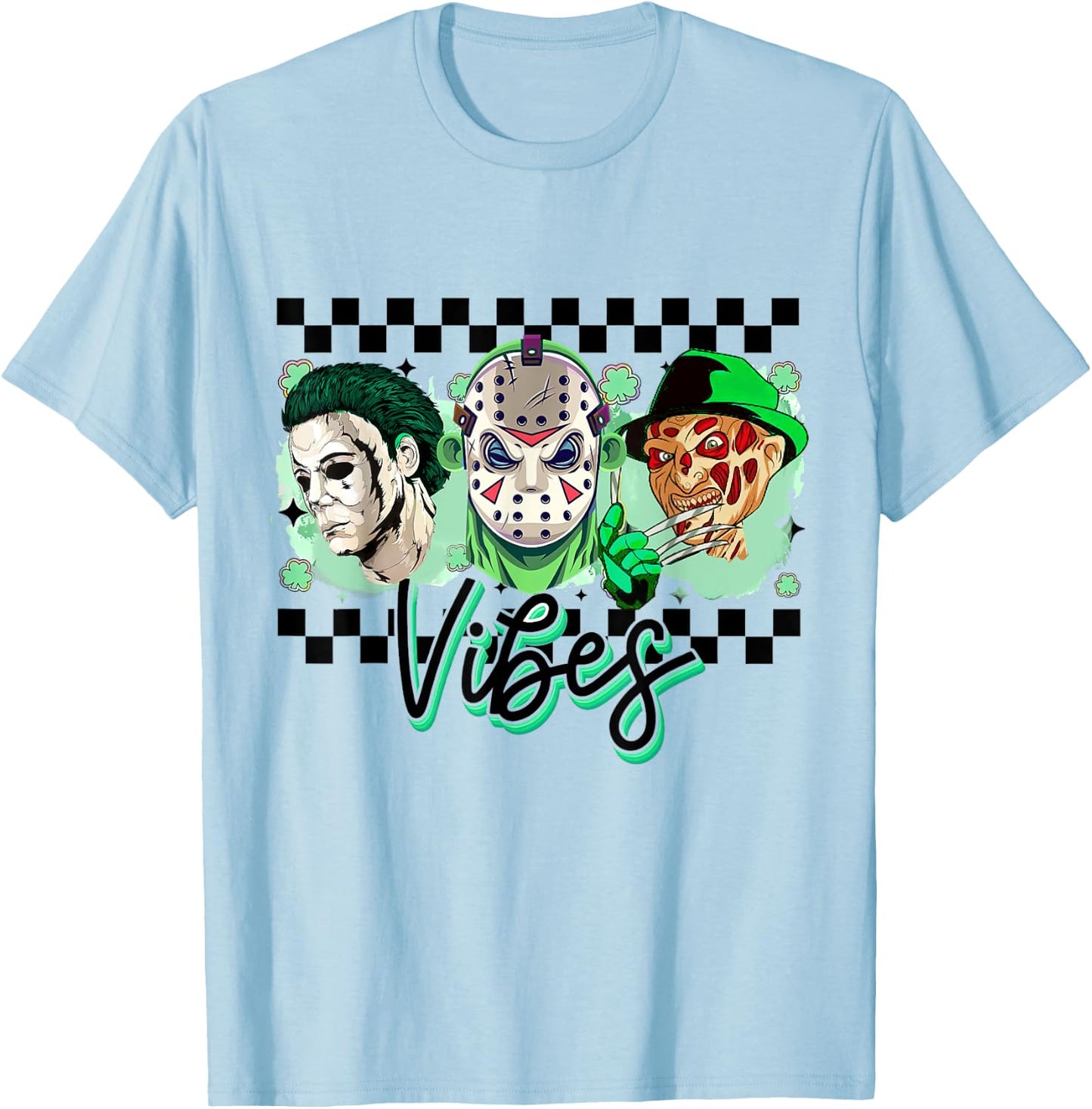 Horror St Patricks Day, Lucky Vibes, Horror Movie T-Shirt - T-Shirt | Light Blue