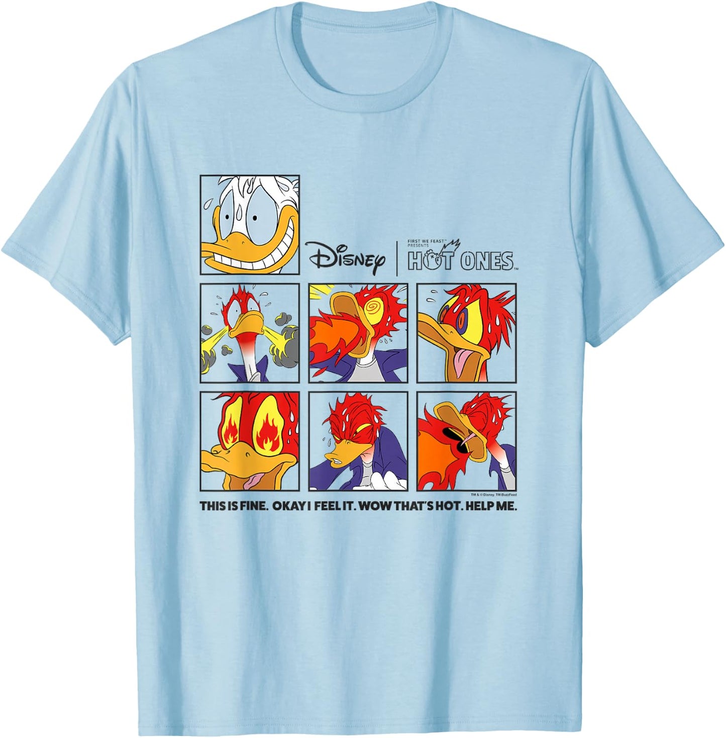 Disney Hot Ones Donald Duck This Is Fine - Help Me Panels T-Shirt - T-Shirt | Light Blue