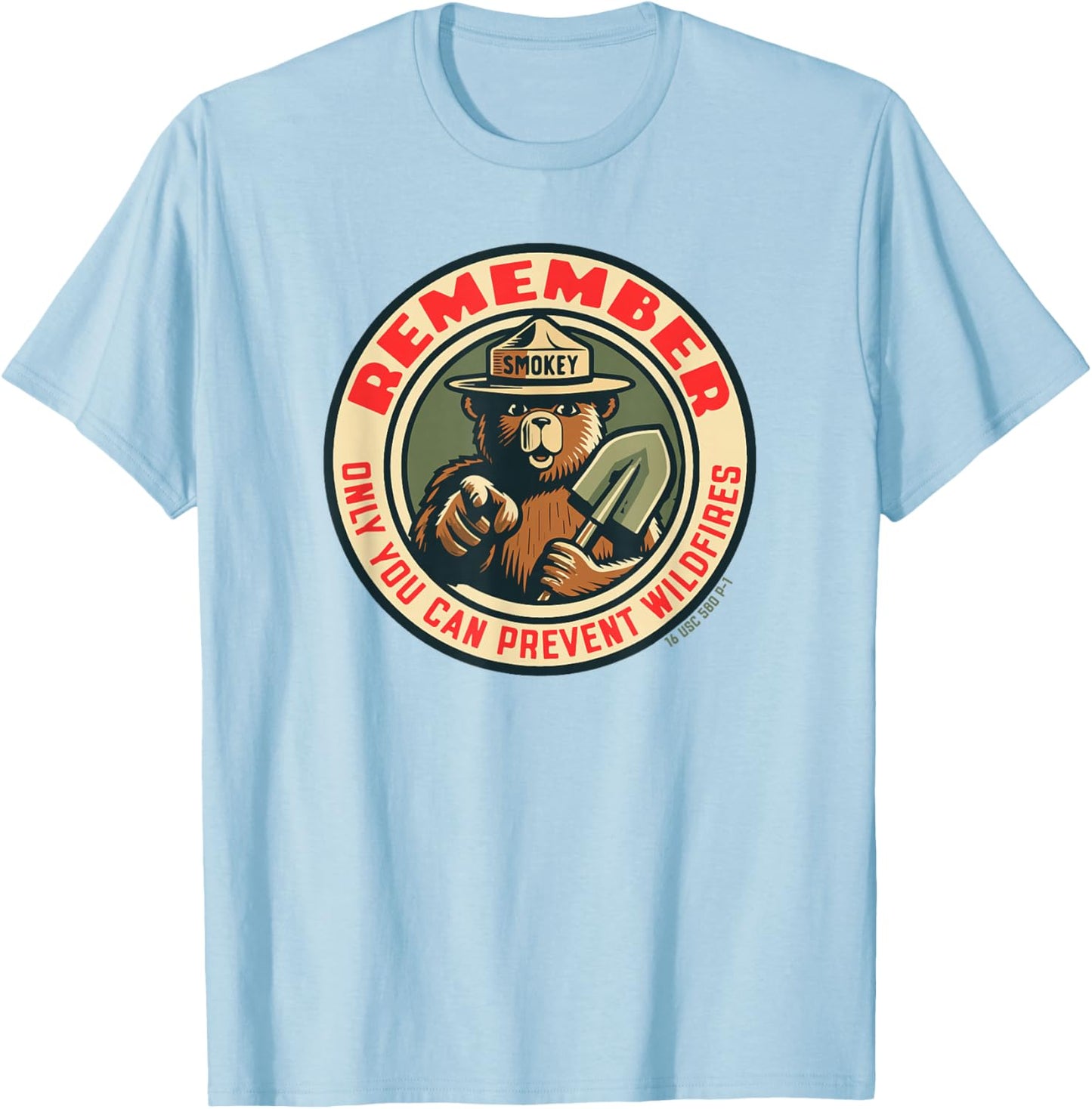 Remember Only You Vintage Smokey Bear Seal Retro T-Shirt - T-Shirt | Light Blue