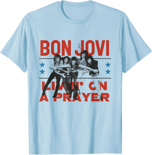 Official Bon Jovi Livin' On A Prayer , White T-Shirt - T-Shirt | Light Blue