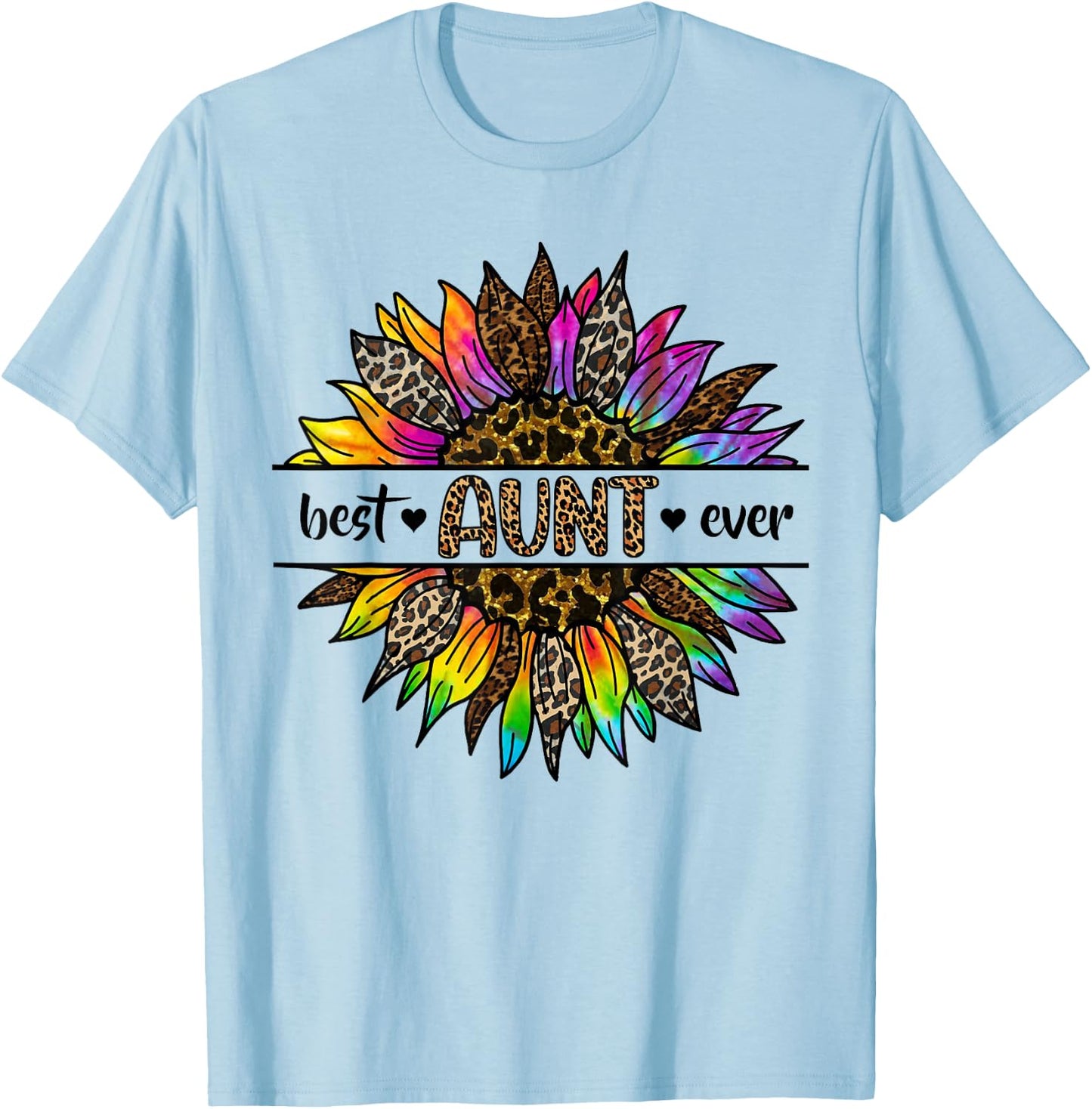 Best Aunt Ever Sunflower Leopard Tie Dye Auntie Mothers Day T-Shirt - T-Shirt | Light Blue