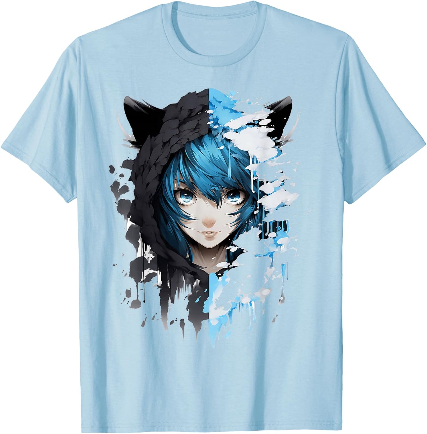 Anime Manga Abstract Japan Women Art Painting Anime , white, S T-Shirt - T-Shirt | Light Blue
