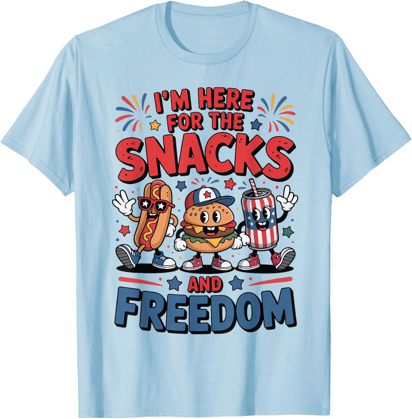 Im Here For Snacks Freedom Hotdog 4th July Funny Toddler Boy T-Shirt - T-Shirt | Light Blue
