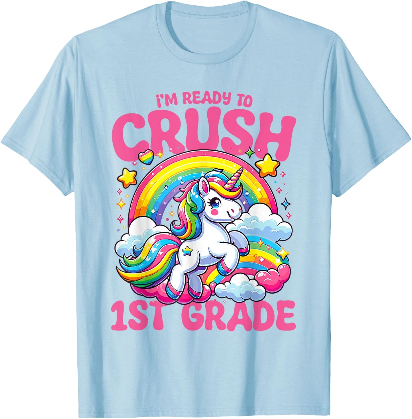 Crush 1st Grade Unicorn Girls Teacher Back to School T-Shirt - T-Shirt | Light Blue