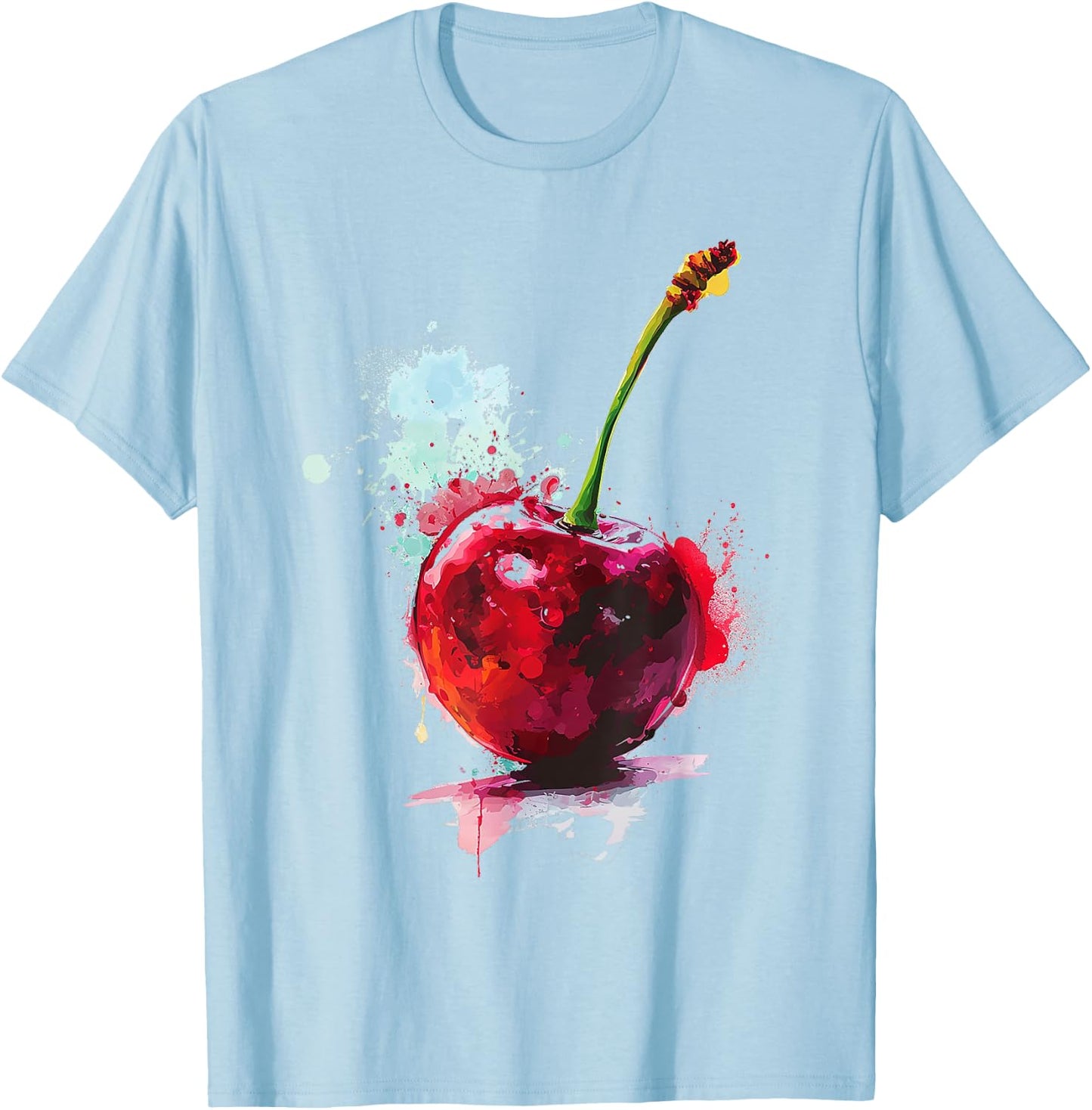 Cherry Pattern Painting , white, S T-Shirt - T-Shirt | Light Blue