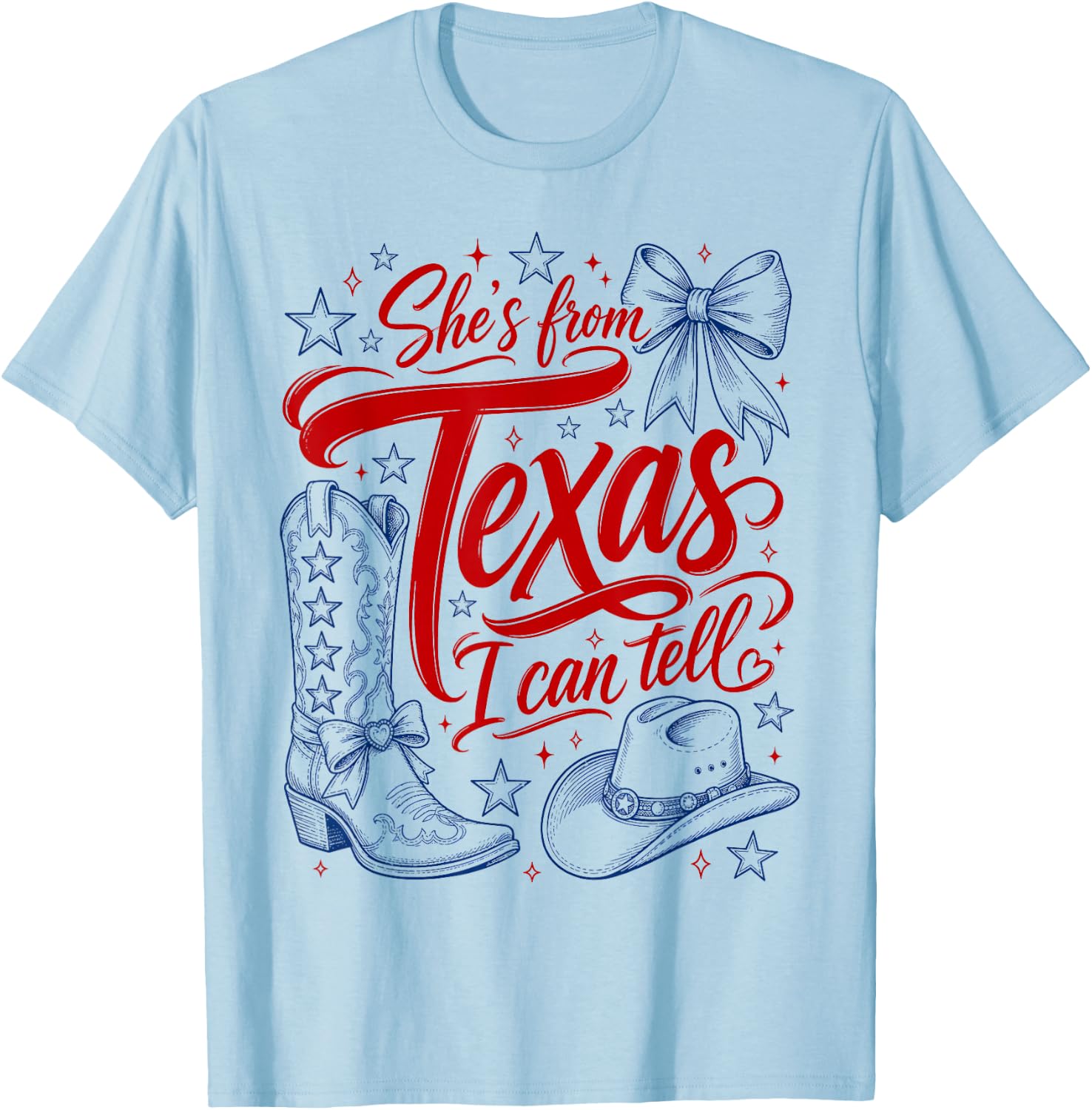 She's from Texas I Can Tell Retro Southern Cowgirl Girl T-Shirt - T-Shirt | Light Blue