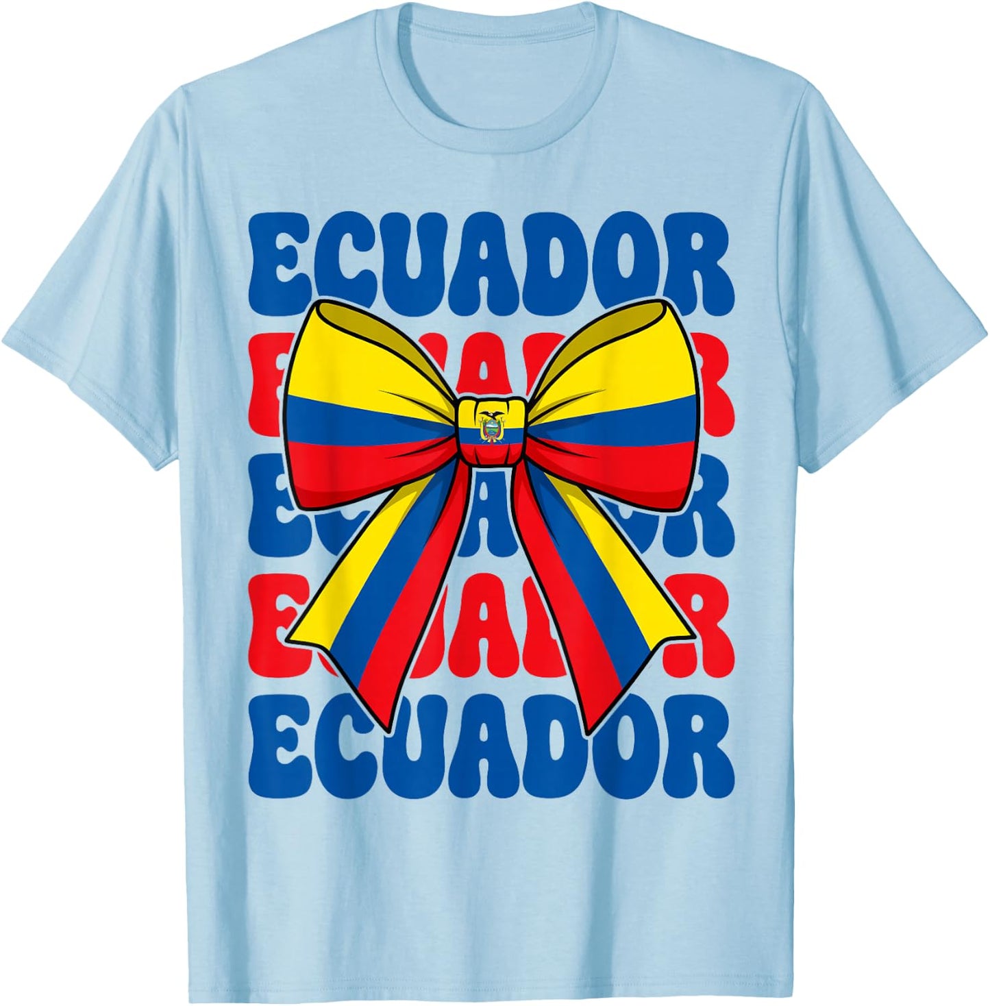 Ecuador Flag Coquette Bow Cute Retro Groovy Ecuadorian Girl T-Shirt - T-Shirt | Light Blue
