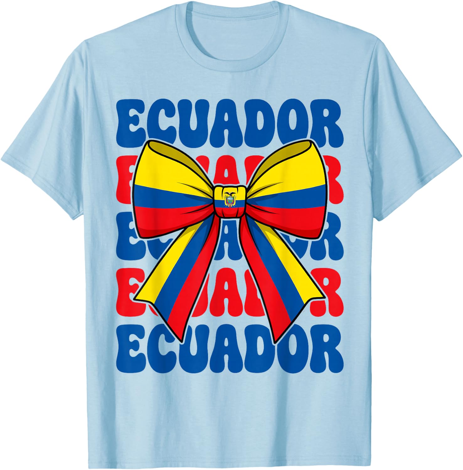 Ecuador Flag Coquette Bow Cute Retro Groovy Ecuadorian Girl T-Shirt - T-Shirt | Light Blue