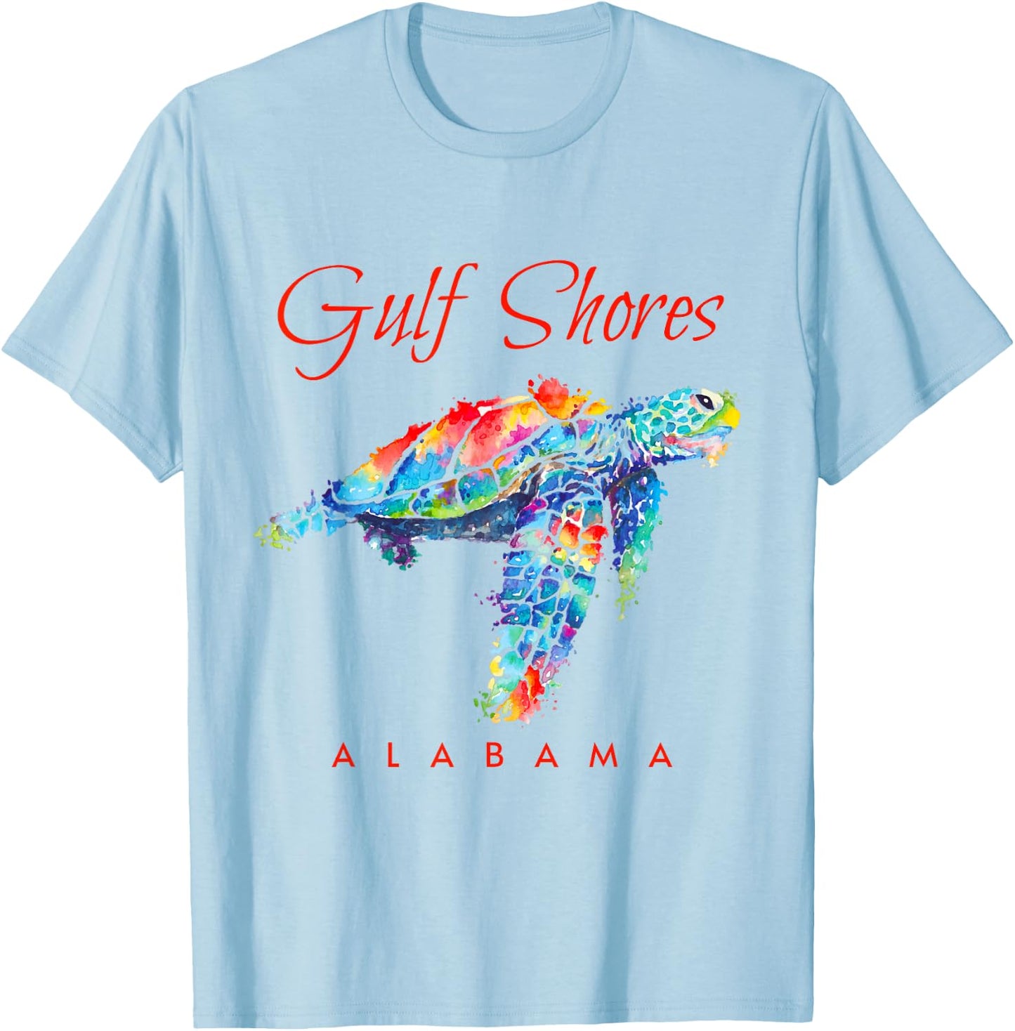 Gulf Shores Alabama Watercolor Sea Turtle T-Shirt - T-Shirt | Light Blue