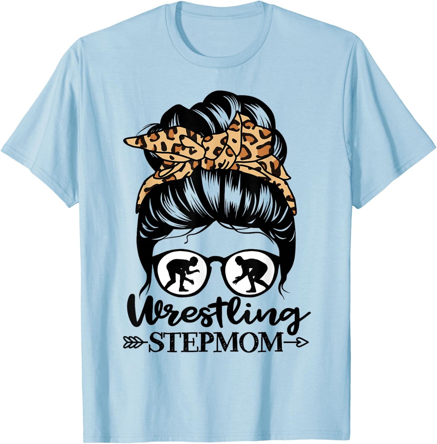 Wrestling Stepmom Messy Bun Hair Funny Wrestler Stepmom T-Shirt - T-Shirt | Light Blue