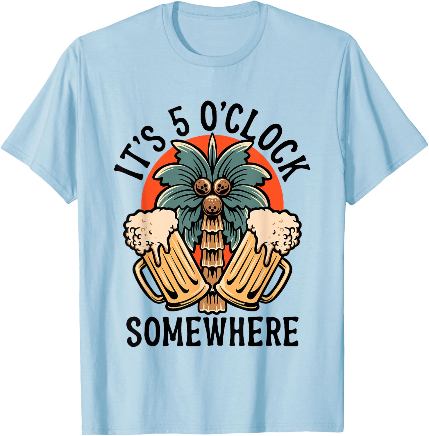 It's 5 O'Clock Somewhere Funny Day Drinking Beer Tattoo T-Shirt - T-Shirt | Light Blue