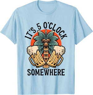 It's 5 O'Clock Somewhere Funny Day Drinking Beer Tattoo T-Shirt - T-Shirt | Light Blue