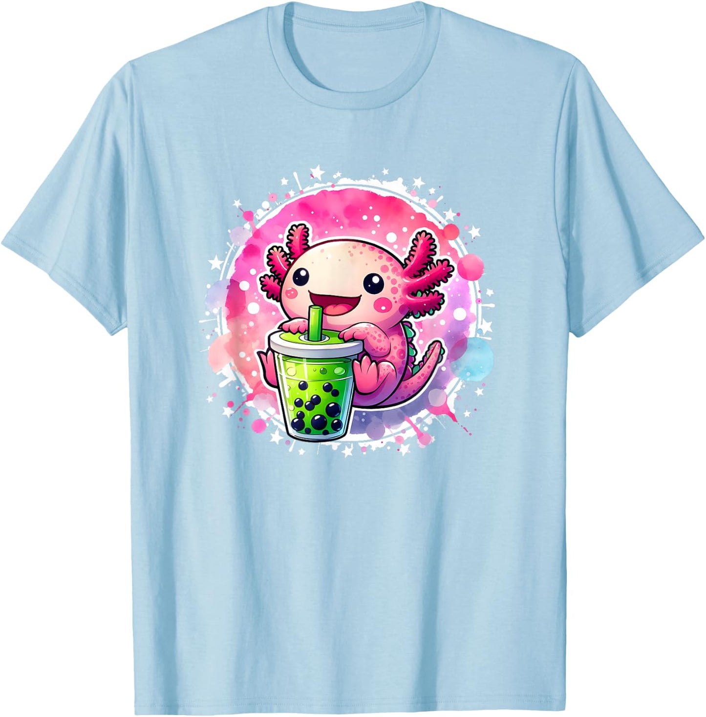 Kawaii Axolotl Drinks Boba Bubble Tea Kawaii Clothes Axolotl T-Shirt - T-Shirt | Light Blue