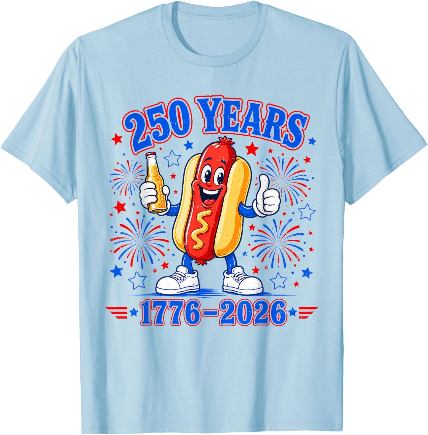 America 250th Anniversary USA Patriotic Hotdog 4th of July T-Shirt - T-Shirt | Light Blue