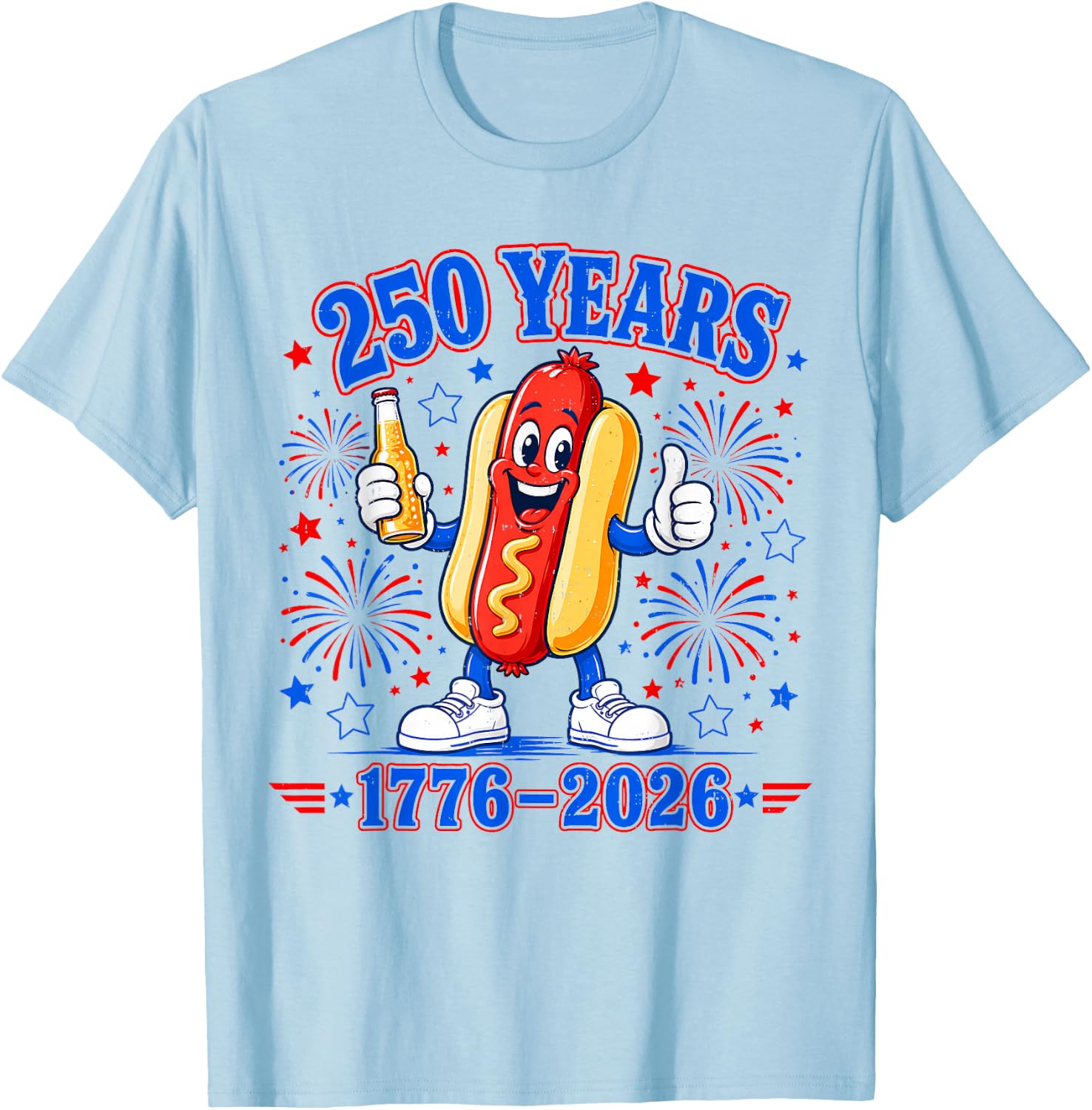 America 250th Anniversary USA Patriotic Hotdog 4th of July T-Shirt - T-Shirt | Light Blue