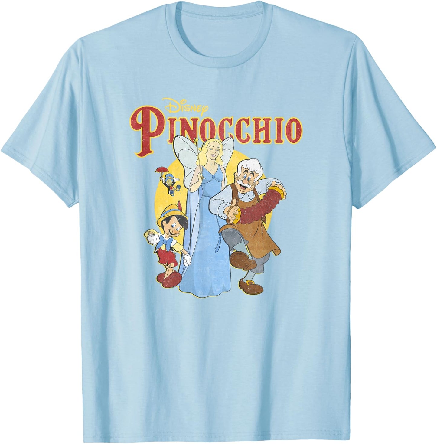 Disney Pinocchio Vintage Classic Group Movie Poster T-Shirt - T-Shirt | Light Blue