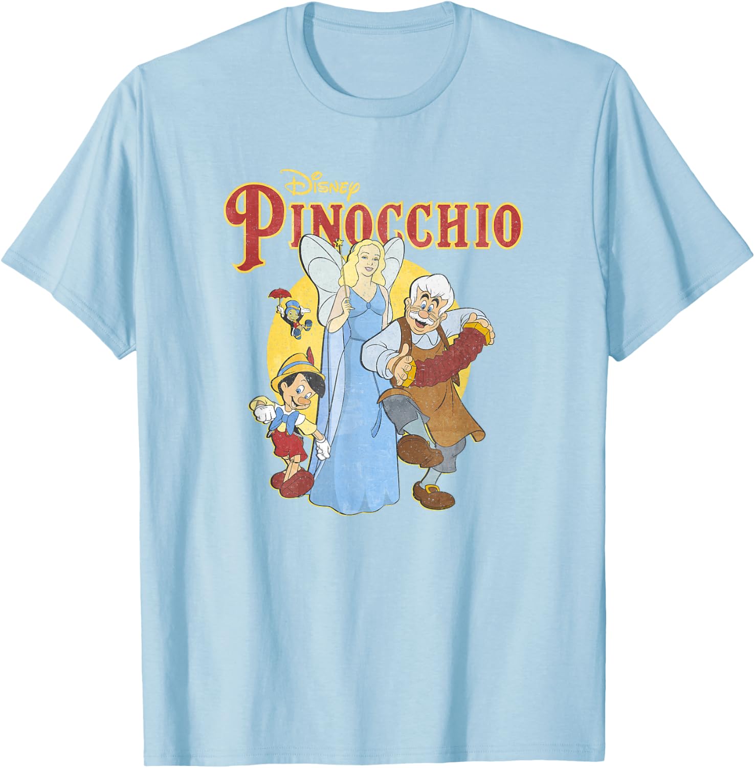 Disney Pinocchio Vintage Classic Group Movie Poster T-Shirt - T-Shirt | Light Blue