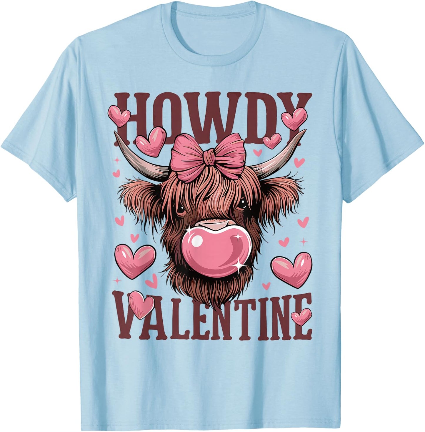 Funny Howdy Valentine Highland Cow Valentine’s Day Cow Lover T-Shirt - T-Shirt | Light Blue