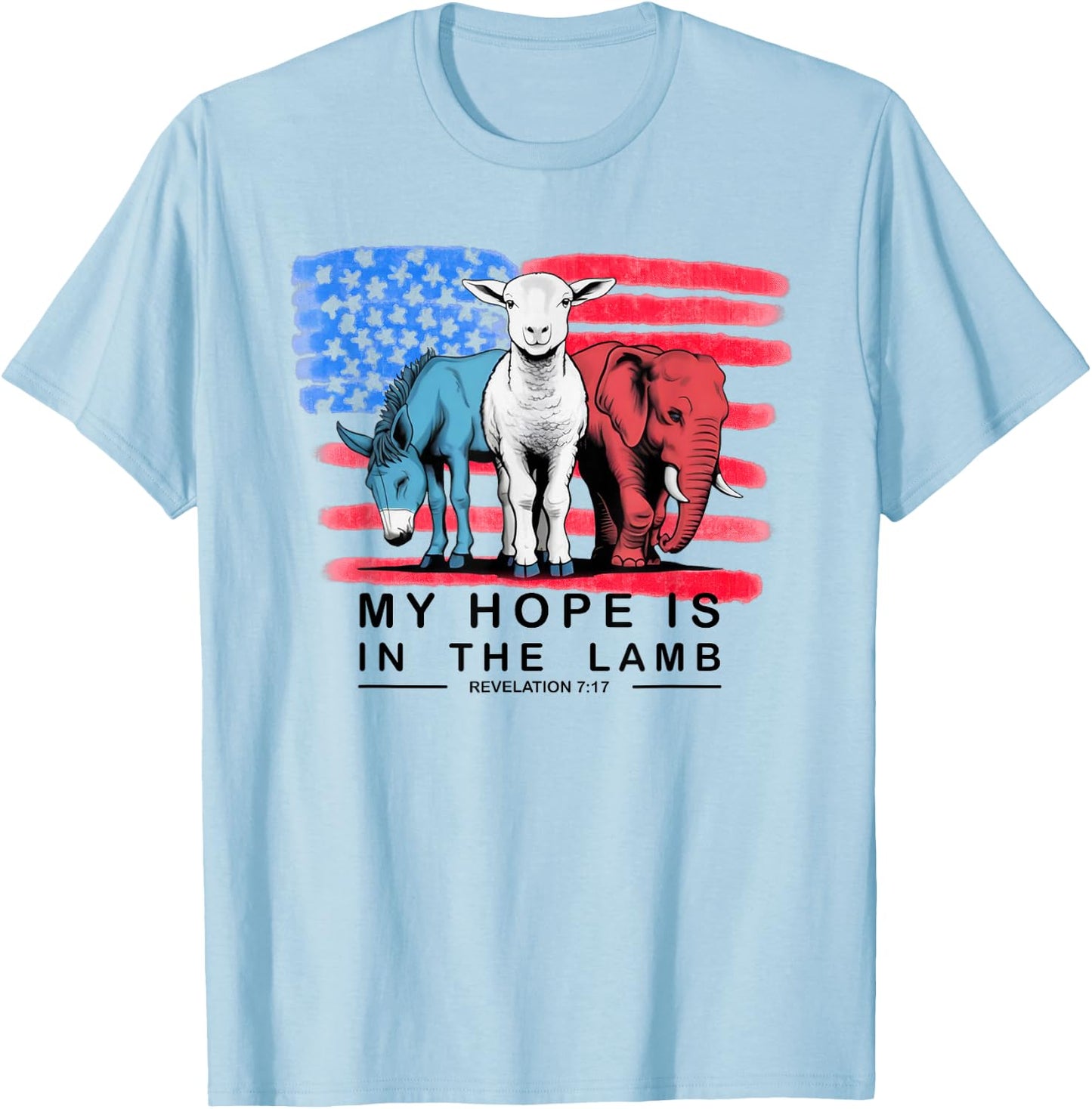 Vintage My Hope Is In The Lamb Christian God Jesus USA Flag T-Shirt - T-Shirt | Light Blue