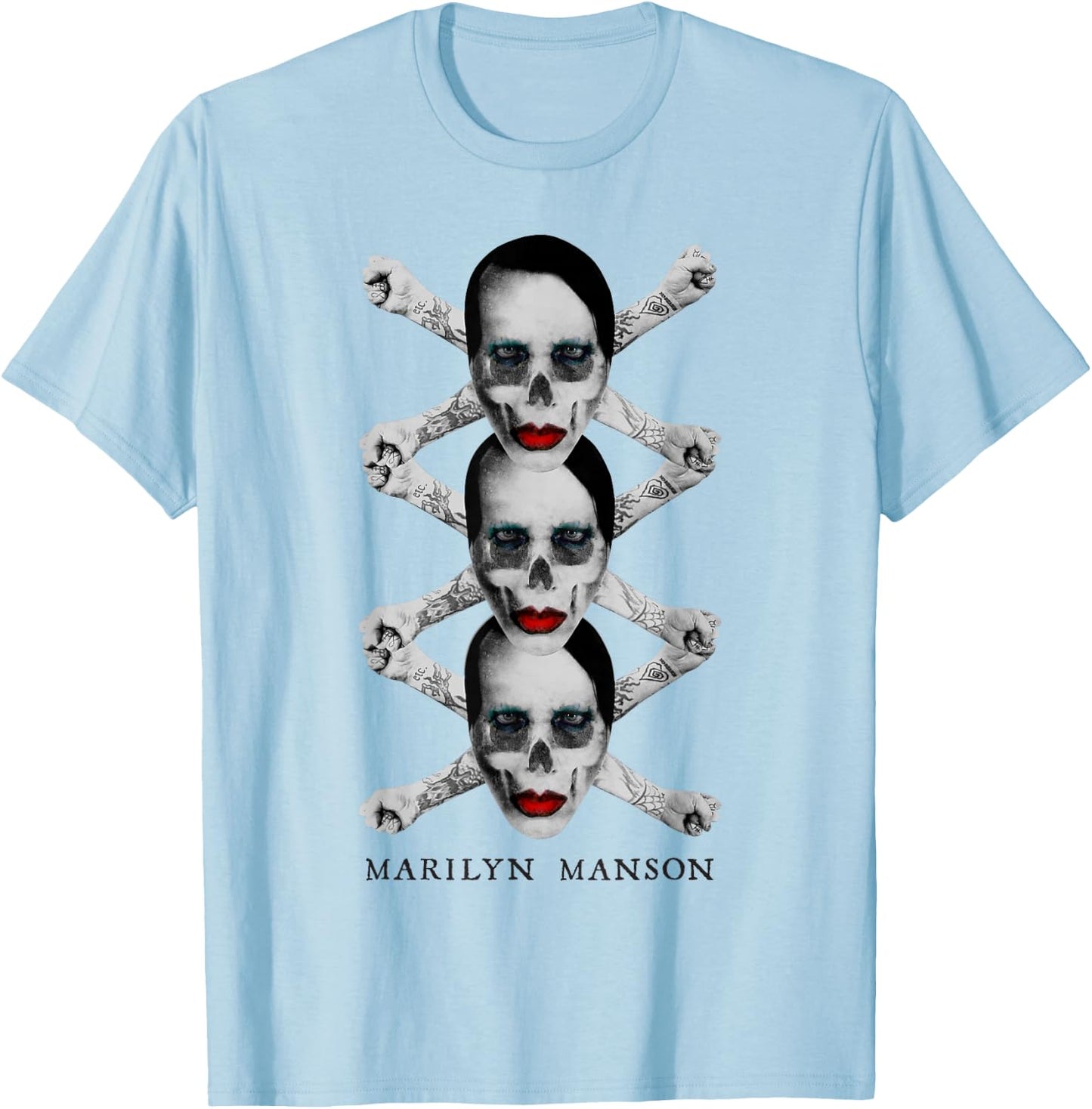 Marilyn Manson Crossbones X3 , white, S T-Shirt - T-Shirt | Light Blue