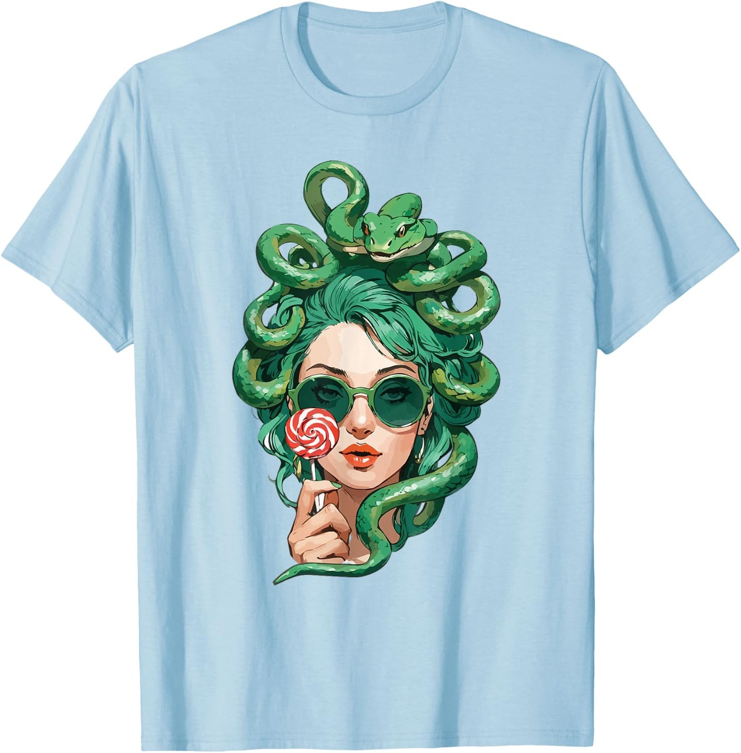 Medusa Lollipop - Modern Greek Mythology Fun T-Shirt - T-Shirt | Light Blue