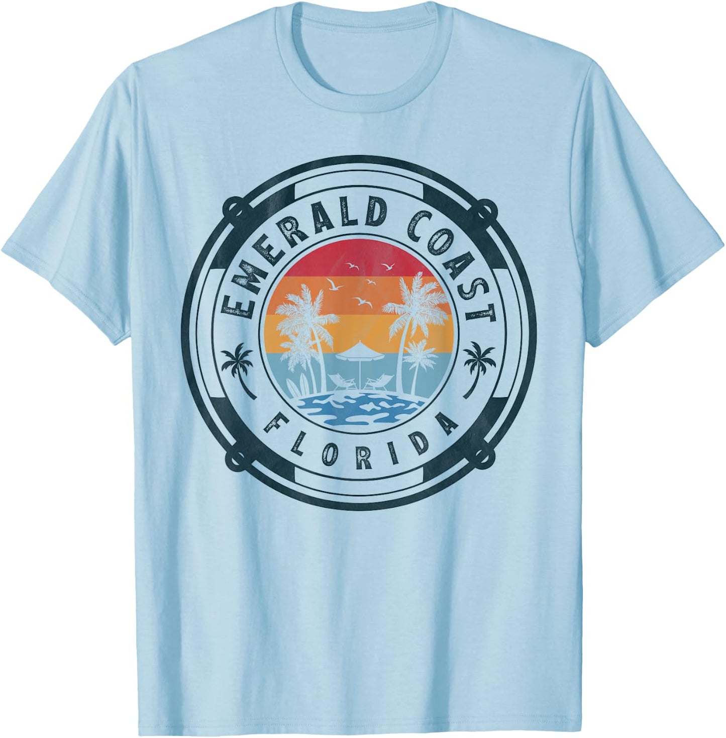 Emerald Coast Beach Florida Summer Vacation Vintage Sunset T-Shirt - T-Shirt | Light Blue