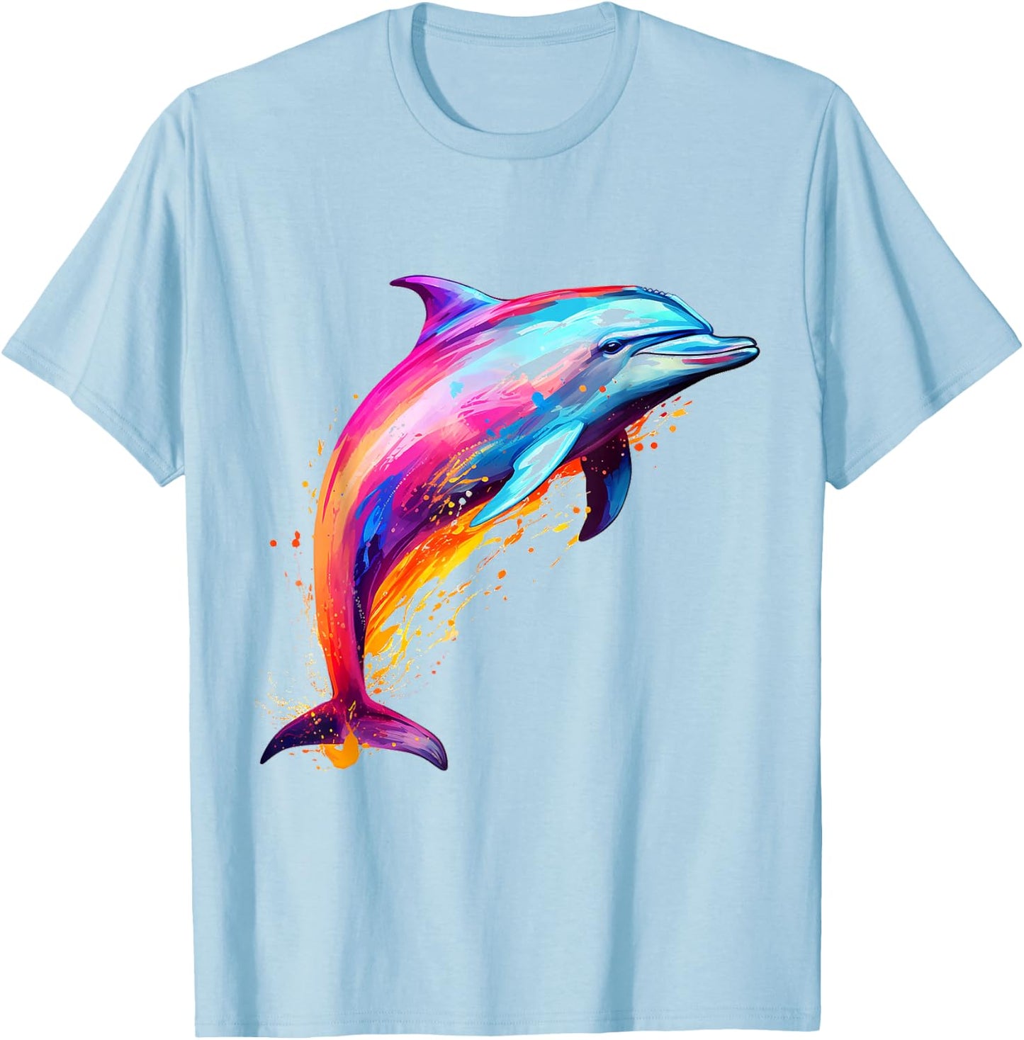Colorful Painting Abstract Dolphin Pattern T-Shirt - T-Shirt | Light Blue