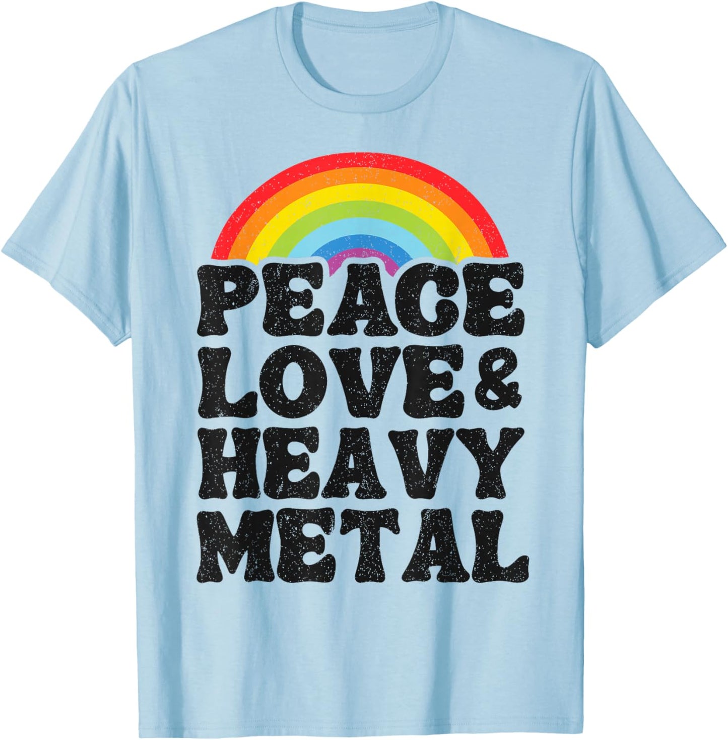 Groupe pour Enfants Punk Rock Metal Rainbow Peace Love & Heavy Metal T-Shirt - T-Shirt | Light Blue