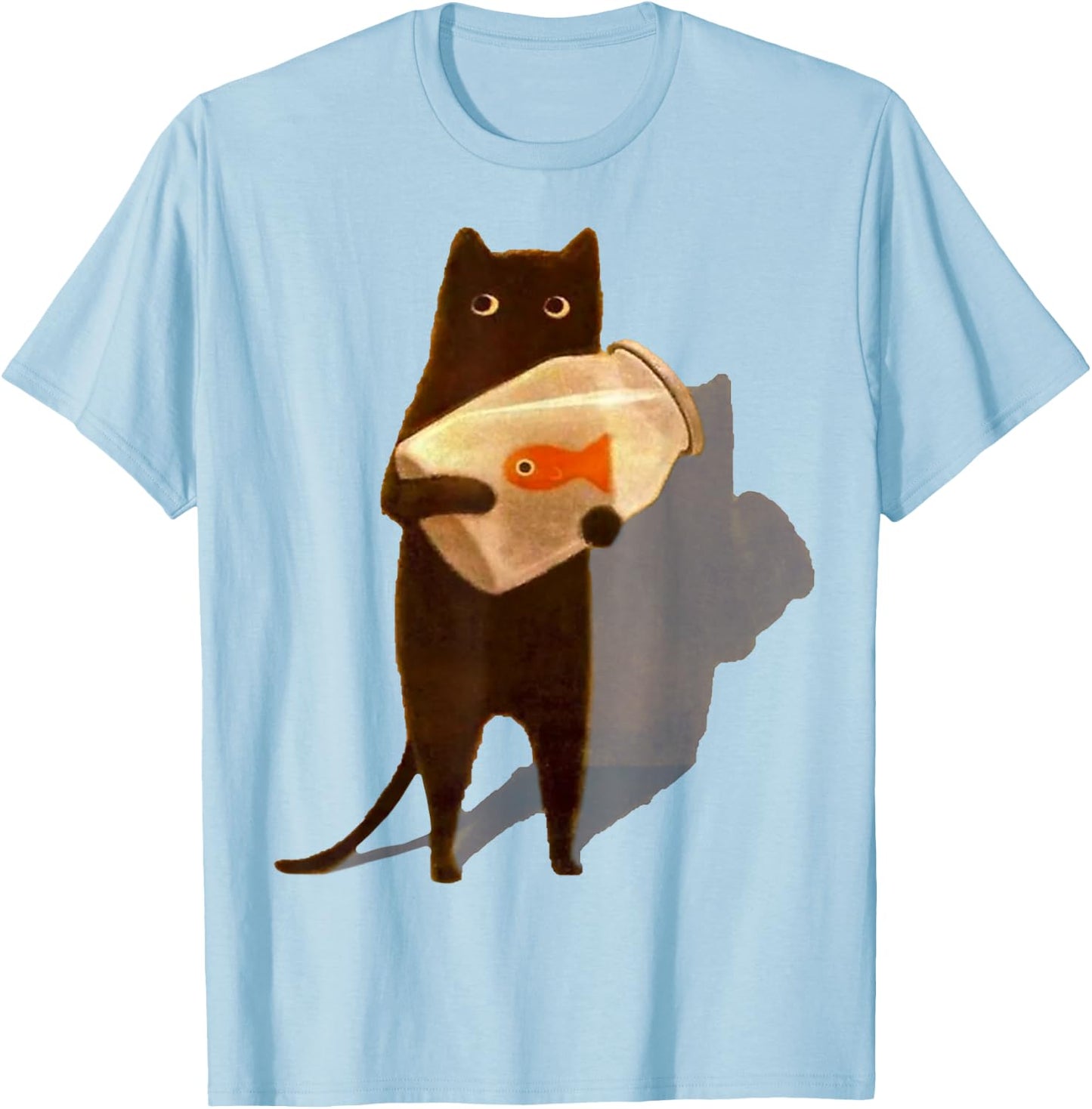 Eagerlys Cat Holding Goldfish Bowl Art Vintage T-Shirt - T-Shirt | Light Blue