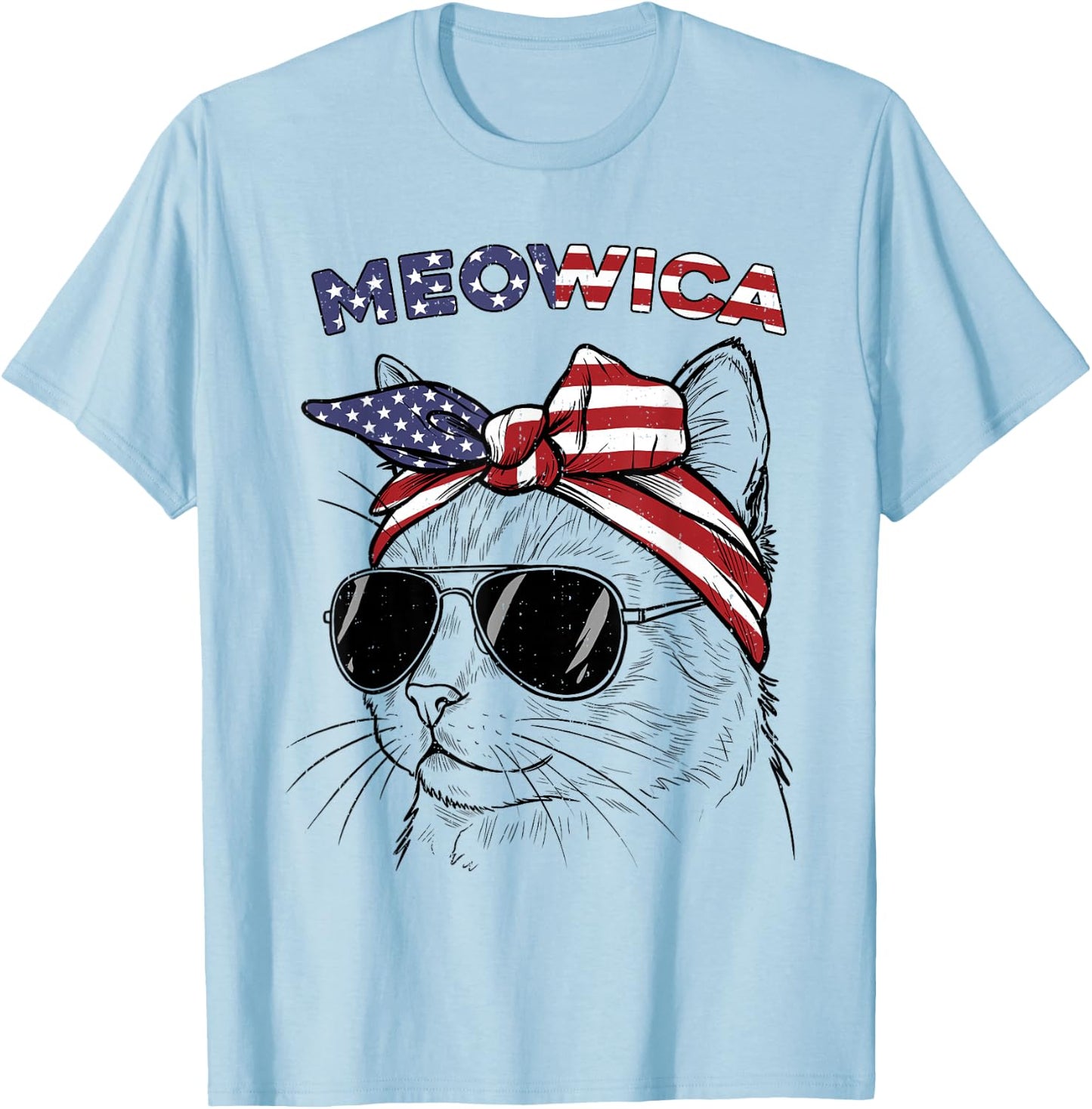 4th of July Cat Meowica USA America Patriotic Women Girls T-Shirt - T-Shirt | Light Blue