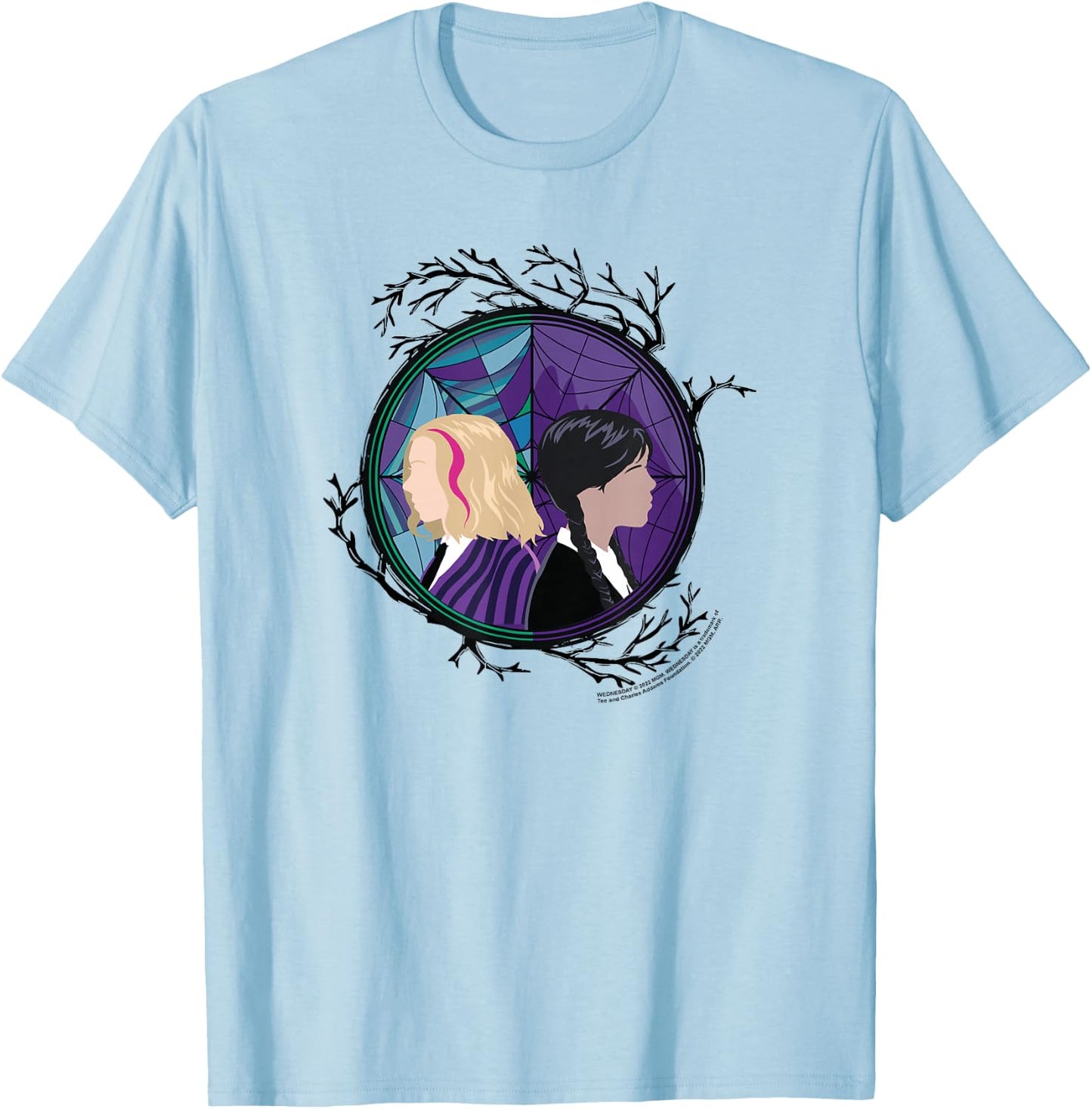 Wednesday Enid Stained Glass Spider Web Silhouettes Box Up T-Shirt - T-Shirt | Light Blue