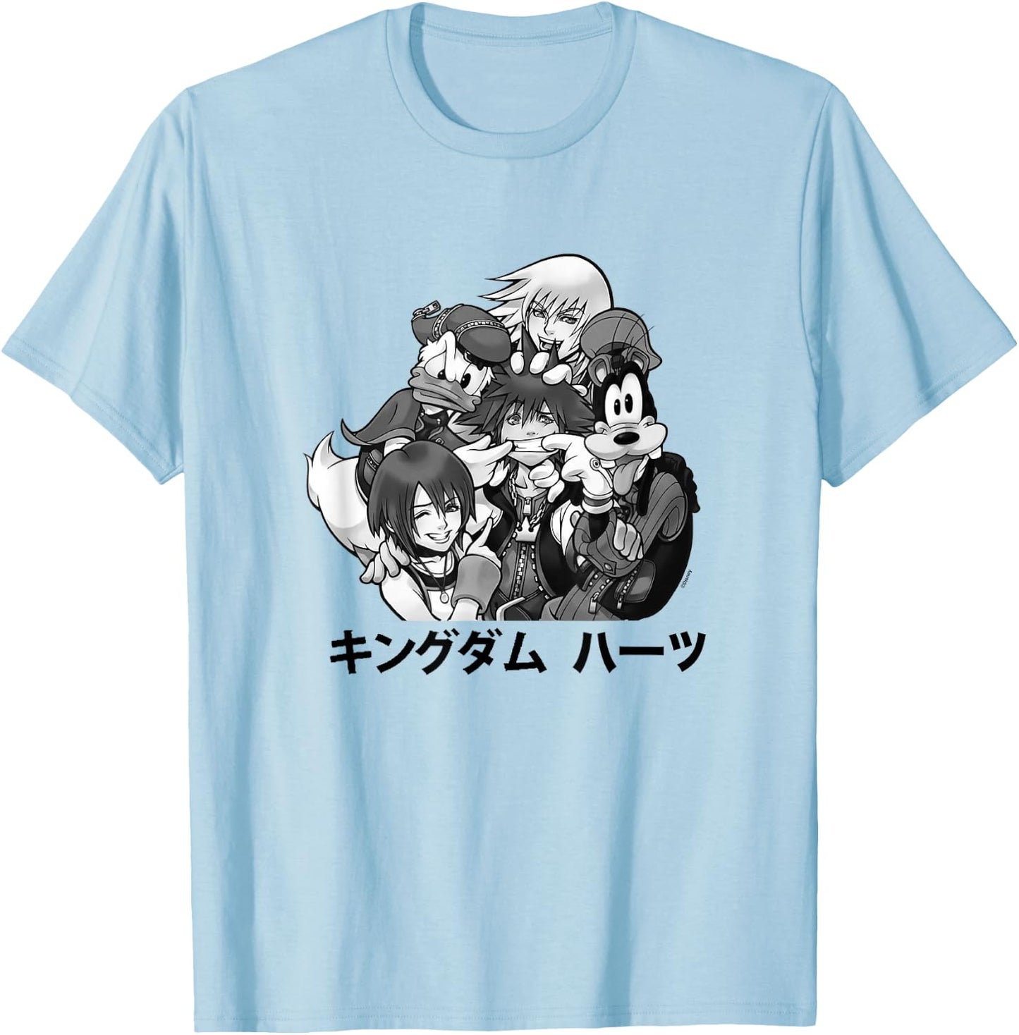 Disney Kingdom Hearts Main Characters Friendship Kanji Logo T-Shirt - T-Shirt | Light Blue