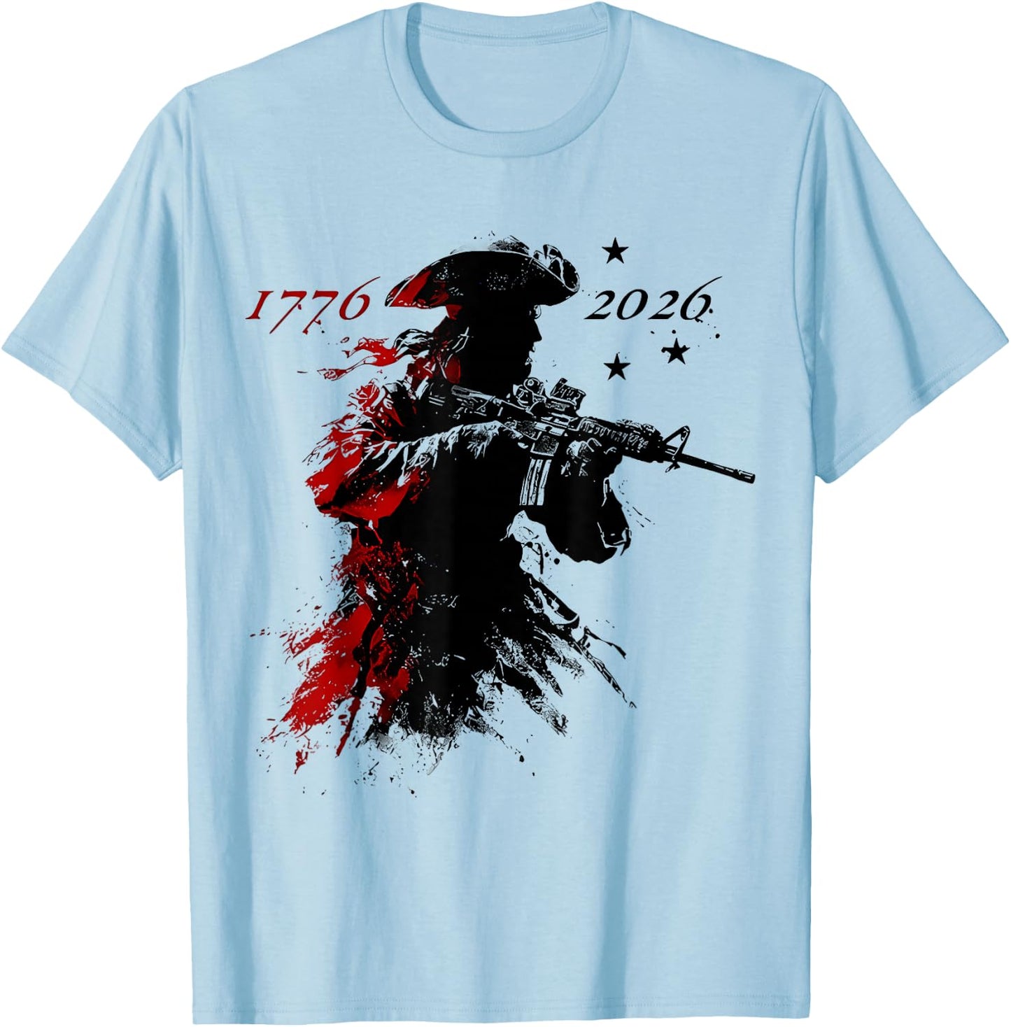 (2sides) Revolutionary Soldier US Flag USA 250th Anniversary T-Shirt - T-Shirt | Light Blue
