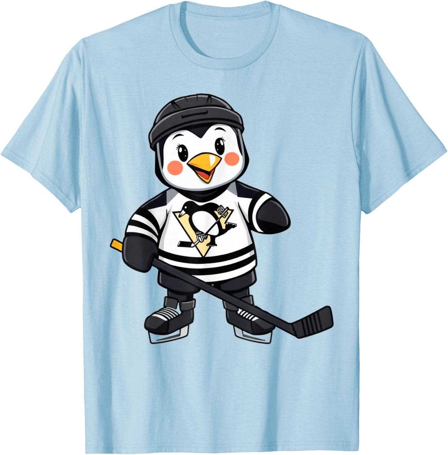 Cartoon Penguin Hockey Player Ice Hockey T-Shirt - T-Shirt | Light Blue