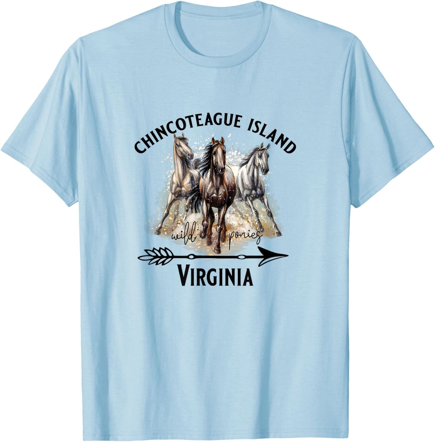 Chincoteague Island Virginia Wild Ponies Horses Souvenir T-Shirt - T-Shirt | Light Blue