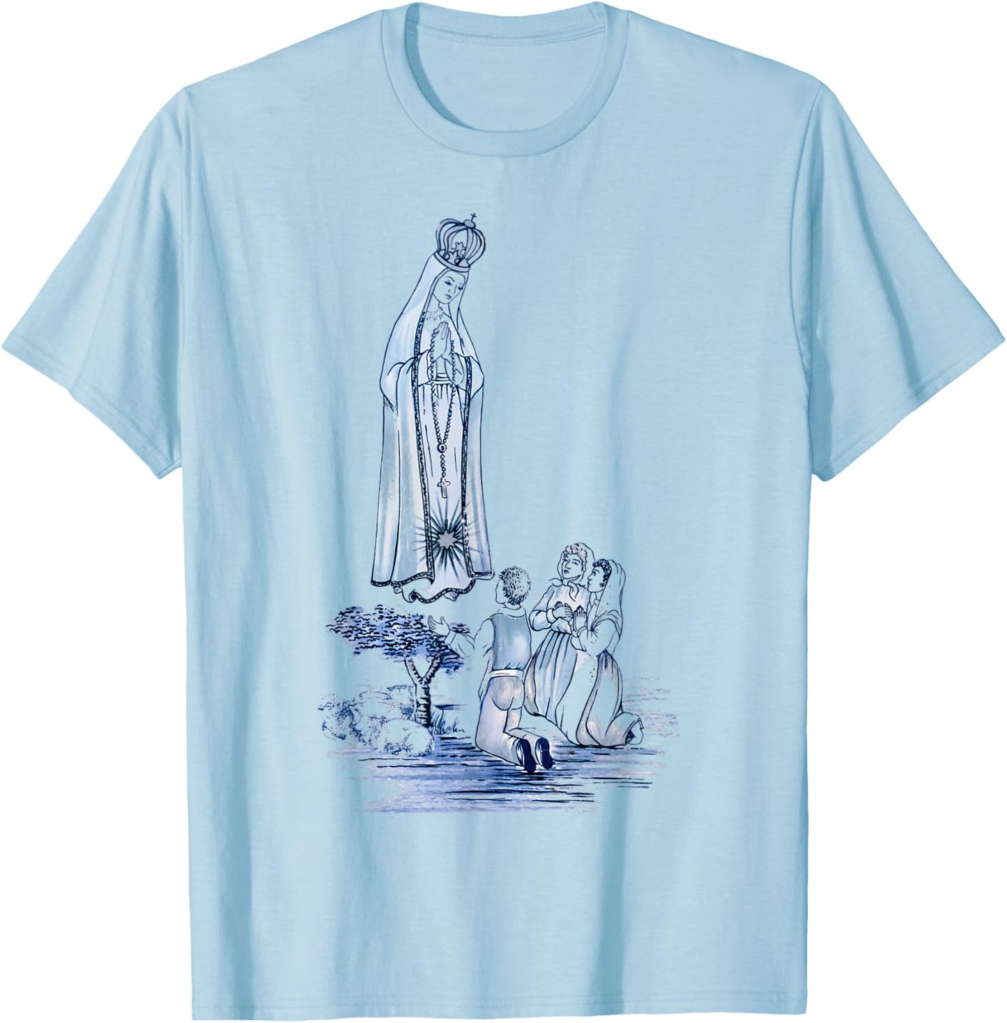 Our lady of Fatima and 3 shepherd children praying T-Shirt - T-Shirt | Light Blue