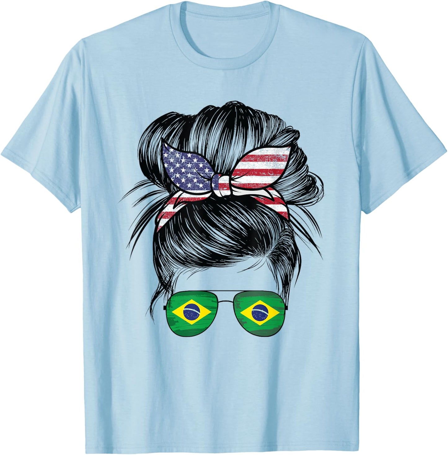 Half American Half Brazilian Girl USA Brazil Flag Patriot T-Shirt - T-Shirt | Light Blue