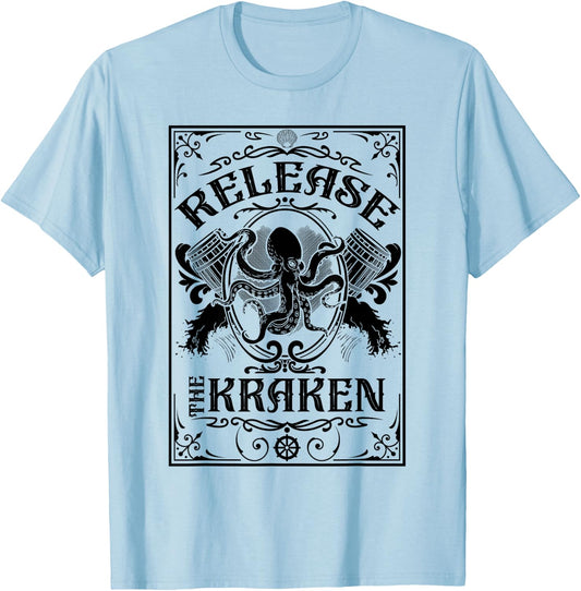 Unleash the Kraken Funny Octopus Design Sea Monster T-Shirt - T-Shirt | Light Blue